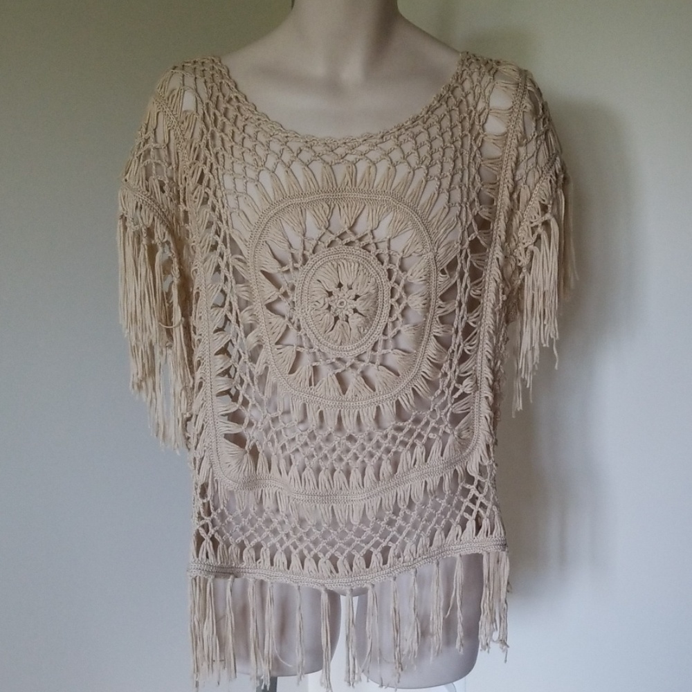 Hand Crocheted Lace Crochet Pullover Sweater Sz XL